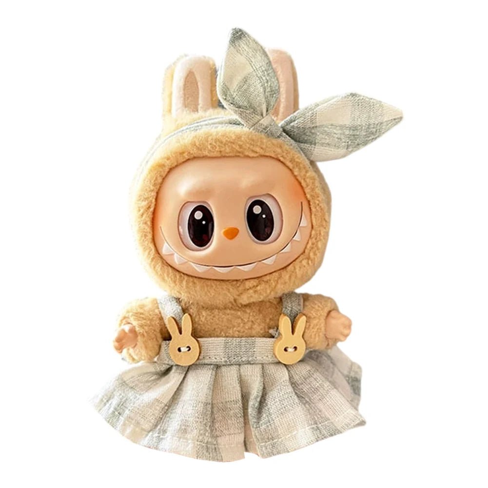 17cm Mini Plush Doll's Clothes Outfit Accessories for Korea Kpop Labubu Dolls Sit Party Overalls Clothing Gift （Only clothes） - SS69