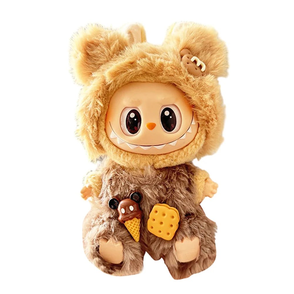 17cm Mini Plush Doll's Clothes Outfit Accessories for Korea Kpop Labubu Dolls Sit Party Overalls Clothing Gift （Only clothes） - SS69