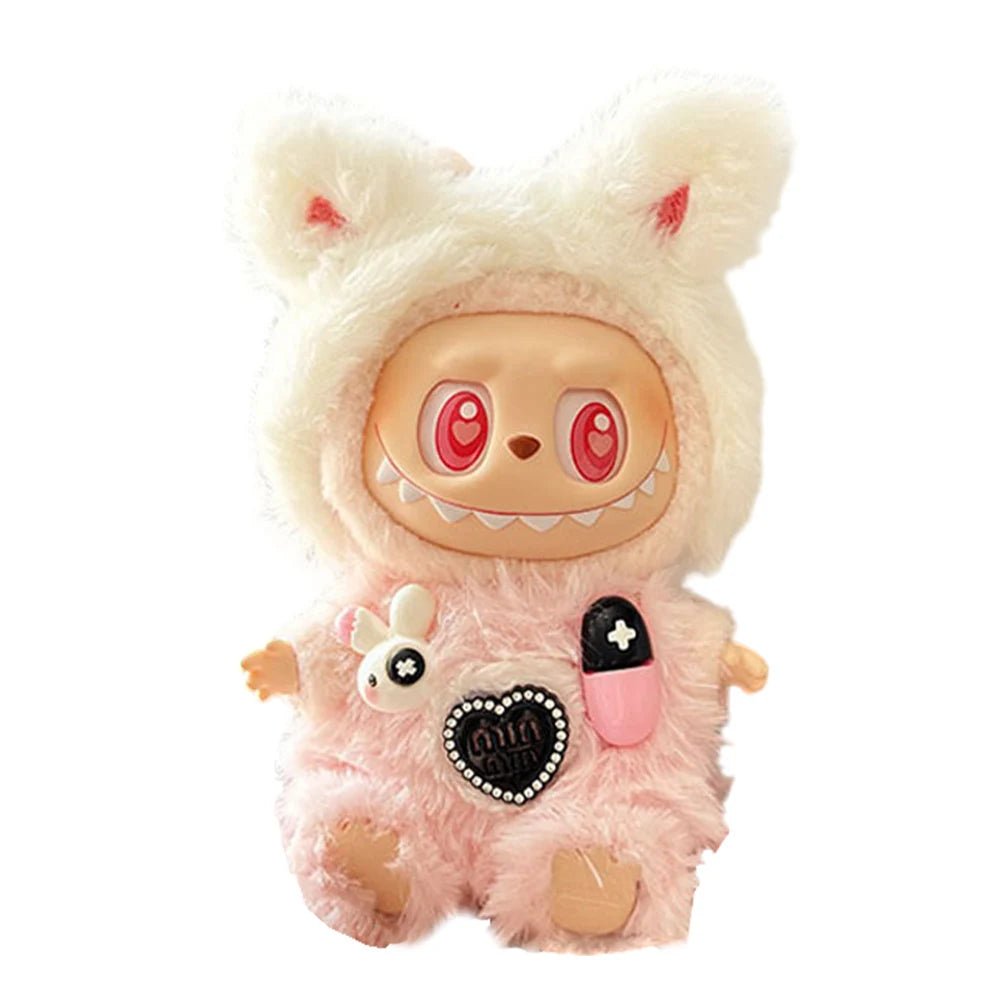 17cm Mini Plush Doll's Clothes Outfit Accessories for Korea Kpop Labubu Dolls Sit Party Overalls Clothing Gift （Only clothes） - SS69