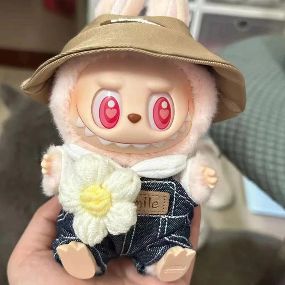 17cm Mini Plush Doll's Clothes Outfit Accessories for Korea Kpop Labubu Dolls Sit Party Overalls Clothing Gift （Only clothes） - SS69