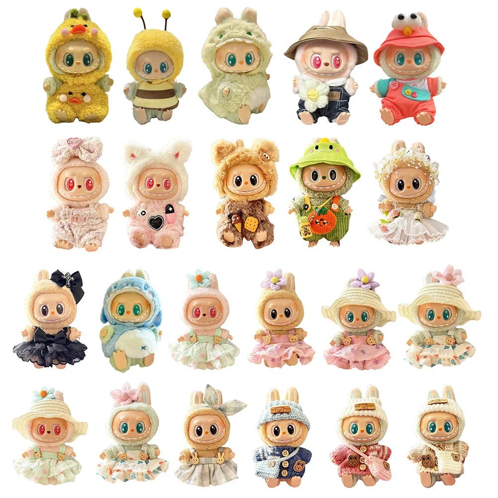 17cm Mini Plush Doll's Clothes Outfit Accessories for Korea Kpop Labubu Dolls Sit Party Overalls Clothing Gift （Only clothes） - SS69