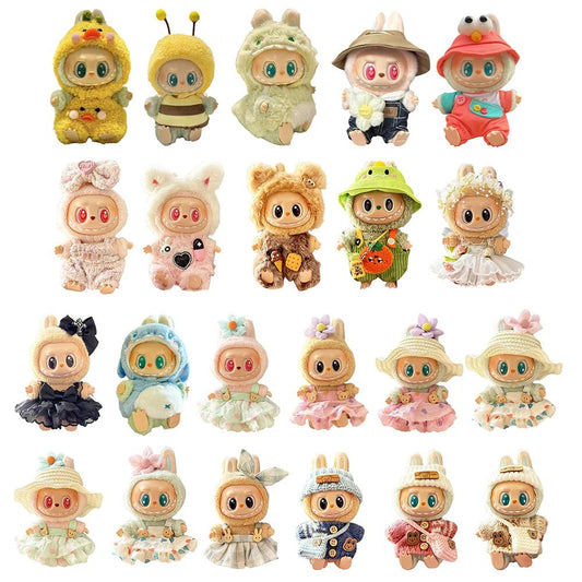 17cm Mini Plush Doll's Clothes Outfit Accessories for Korea Kpop Labubu Dolls Sit Party Overalls Clothing Gift （Only clothes） - SS69