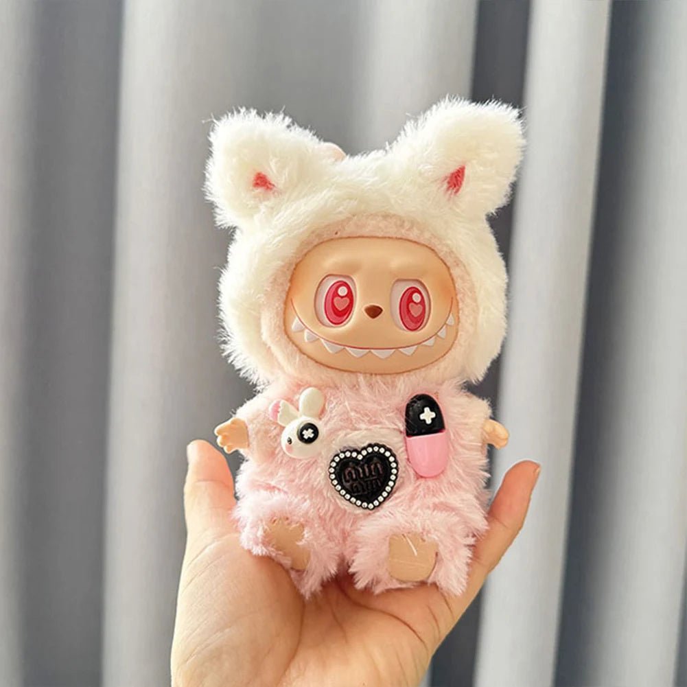 17cm Mini Plush Doll's Clothes Outfit Accessories for Korea Kpop Labubu Dolls Sit Party Overalls Clothing Gift （Only clothes） - SS69