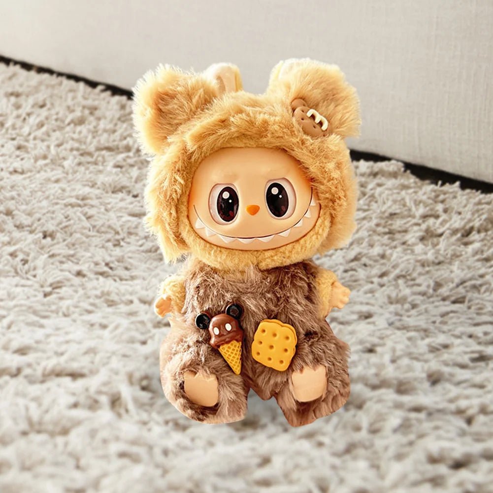 17cm Mini Plush Doll's Clothes Outfit Accessories for Korea Kpop Labubu Dolls Sit Party Overalls Clothing Gift （Only clothes） - SS69