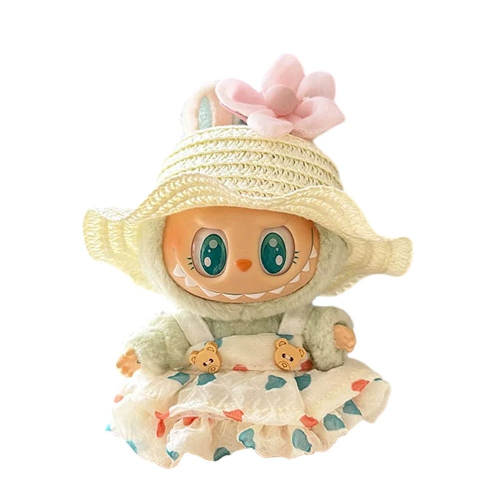 17cm Mini Plush Doll's Clothes Outfit Accessories for Korea Kpop Labubu Dolls Sit Party Overalls Clothing Gift （Only clothes） - SS69