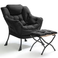 Lazy Chair with Foldable Ottoman, Modern Comfy Lounge Chair, Large Sofa Armchair with Footrest And A Side Pocket, Leisure Reading Chair with Footstool for Bedroom, Living Room, Dorm, Black, Bedroom Seating, Dorm Room Furnitur SS69 103.69 Black