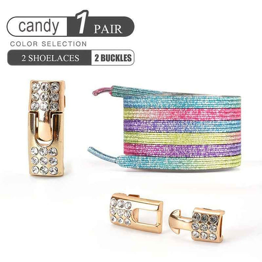 1pair Free-Tie Shoelaces With Rhinestone Buckles, Fashion Elastic Lazy Shoelaces For Sneakers Canvas Shoes Skate Shoes, Women & Men