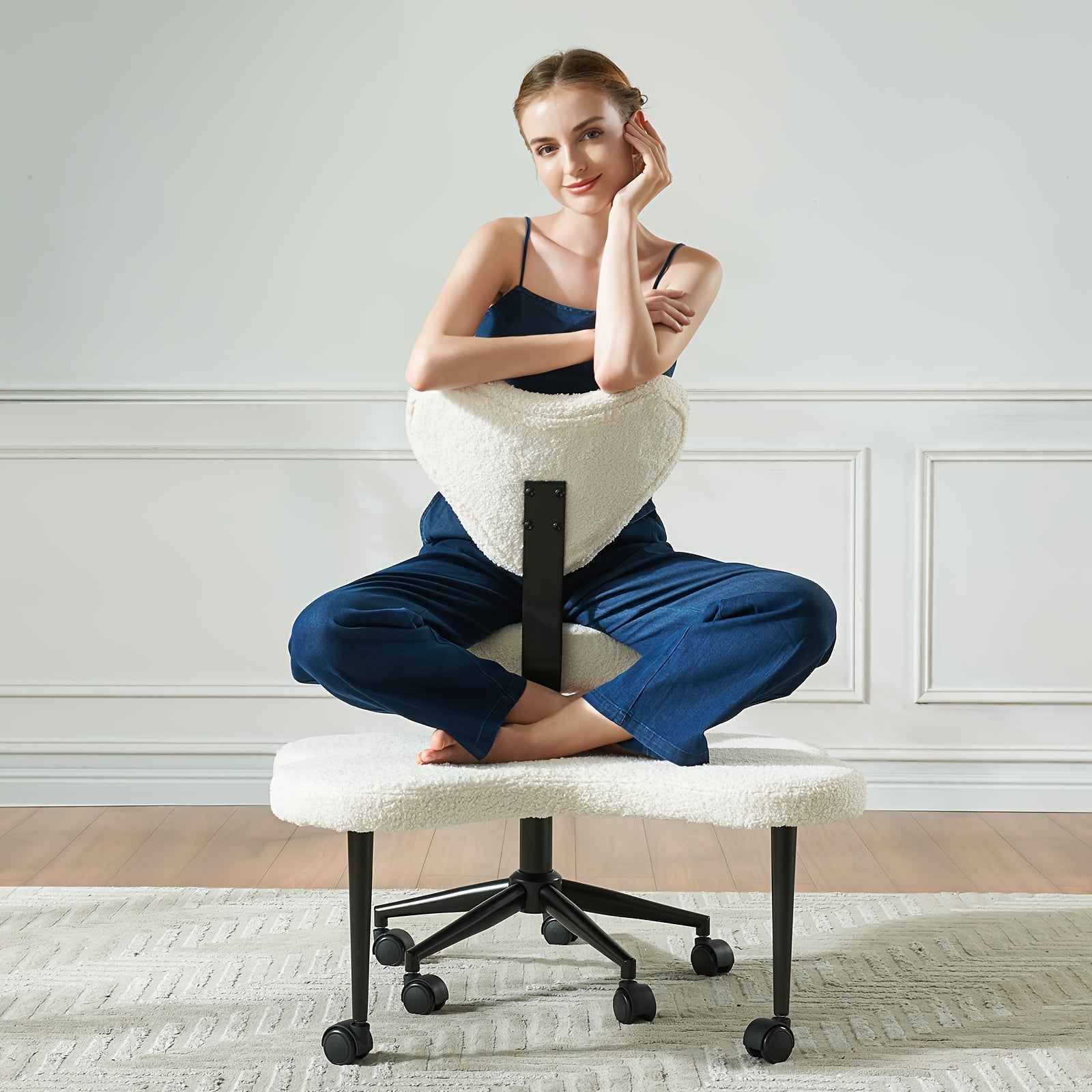 Ergonomic Cross Legged Office Chair | 360° Swivel, Adjustable Height, Lumbar Support, Velvet and PU Leather Black, Stainless Steel Frame, Memory Foam, Perfect Christmas Gift for Fidgety Sitters and Yoga Lover.