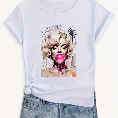 180g Women's Casual Crew Neck Short Sleeve T-Shirt, 100% Knit Fabric, All - Season Comfort Fit with Bold Pop Art Graphic Print, Round Neck Athletic Top for Adults, Everyday Tshirt | Artistic Fashion | Machine Washable, Ladies T - SS69