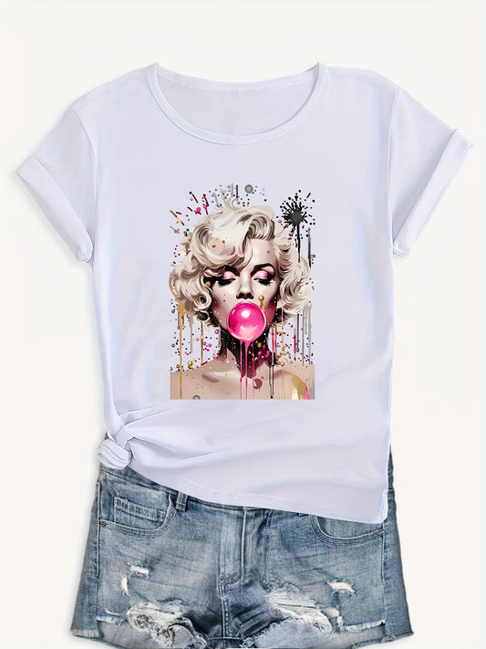 180g Women's Casual Crew Neck Short Sleeve T-Shirt, 100% Knit Fabric, All - Season Comfort Fit with Bold Pop Art Graphic Print, Round Neck Athletic Top for Adults, Everyday Tshirt | Artistic Fashion | Machine Washable, Ladies T - SS69