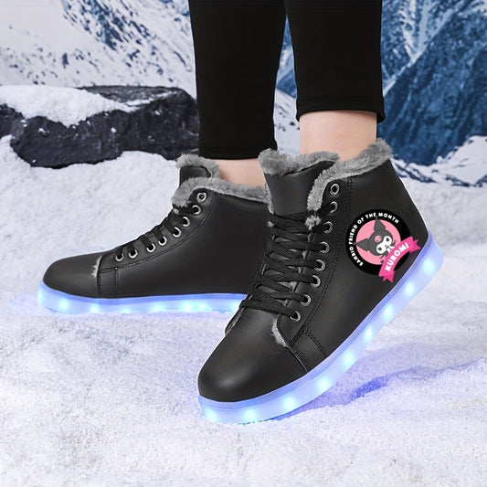 Women's & Unisex (for) Kuromi Cartoon LED Glowing Sneakers - -Lined Winter Warm Light Shoes with USB Rechargeable Multicolor Flashing, Traction TPR Sole & Anime Design for Night Sports/Party Wear - Compatible with