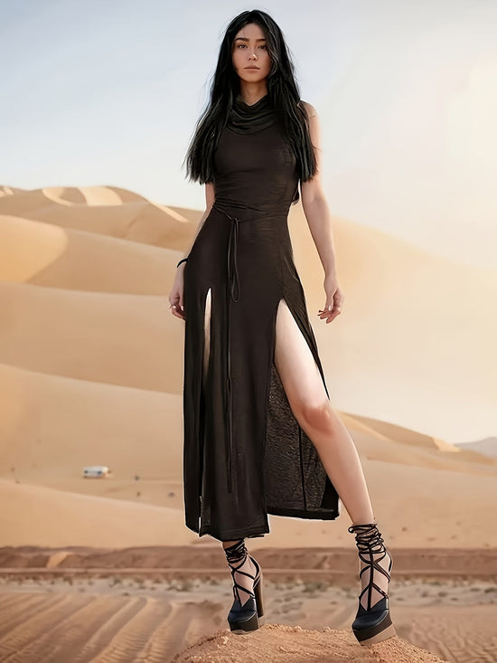 European and American hot wasteland style hooded sleeveless dress SS69