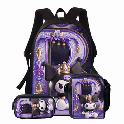 3pcs Sanrio Kuromi Backpack & Lunch Box Set Compatible for Kuromi - Cute Anime School Bag with Laptop Compartment, Large Capacity Bookbag for, Women, (, Kuromi-Themed)