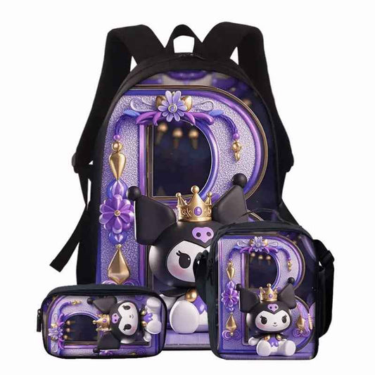 3pcs Sanrio Kuromi Backpack & Lunch Box Set Compatible for Kuromi - Cute Anime School Bag with Laptop Compartment, Large Capacity Bookbag for, Women, (, Kuromi-Themed)