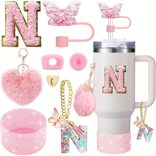 8pcs Cup Accessories for Cup 30oz 40oz Includes Butterfly Straw Cover Cap Silicone Boot Alphabet Handle Charm Initials Sticker 2pcs Spill Proof Stopper Heart Hook Love Plush Ball, Best for Christmas, Perfect for Thanksgiving SS69 15.69 N