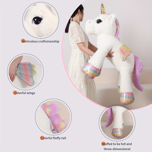 Giant Unicorn Plush Toy, White Soft & Cuddly Stuffed Animal with Rainbow Mane, Playful Design, Perfect Birthday Christmas or Halloween Gift for Youngsters Girlfriend or Boys, 44", Cozy Body Pillow, Best for Christmas Perfect