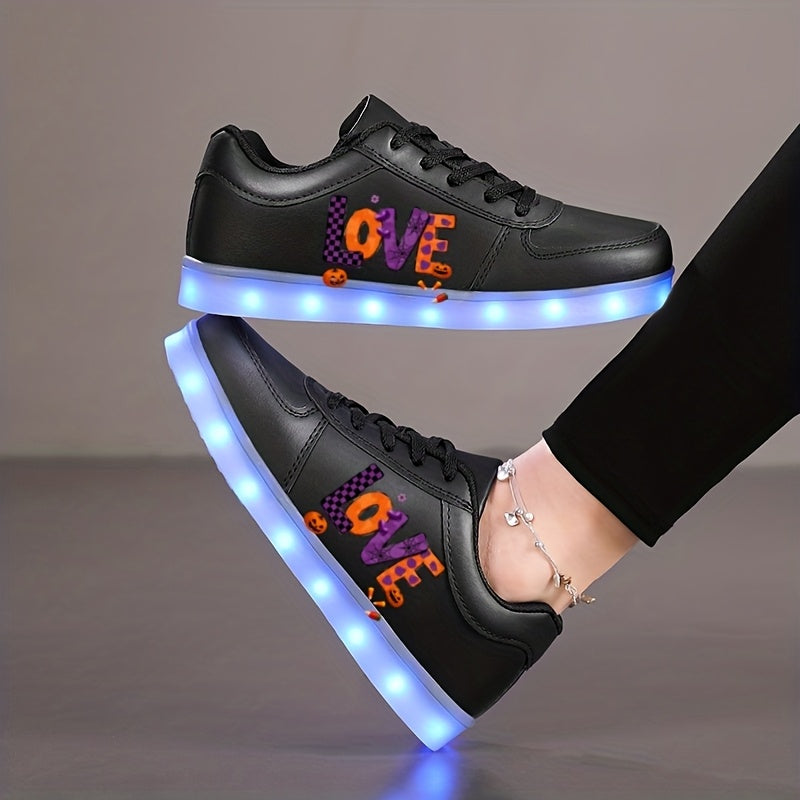 LED Light-Up Sneakers with USB Rechargeable Battery - Glow-in-the-Dark Shoes, All-Season Low-Top Sneakers with TPR Sole, for Skateboarding, Running, Parties