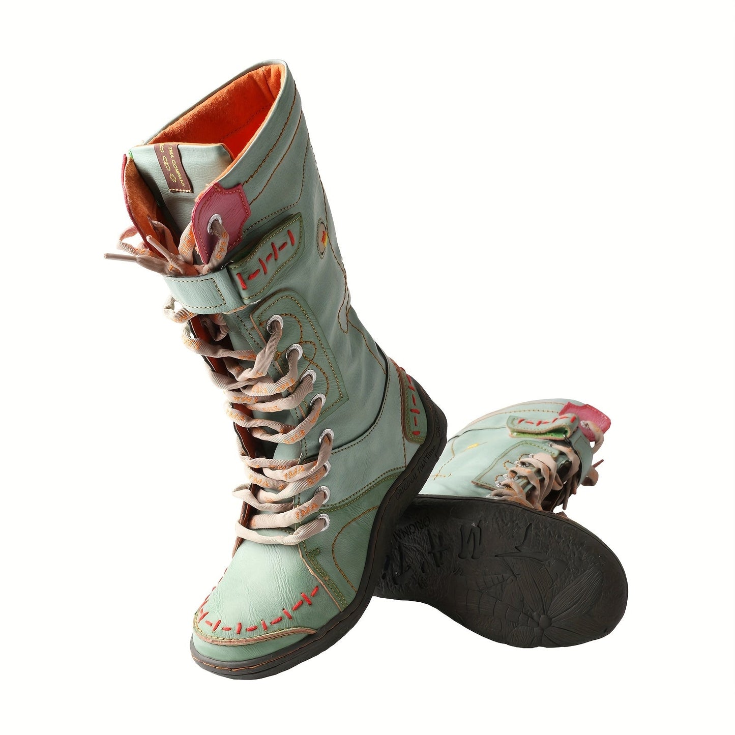 TMA EYES Spring New PU Color Block Fashion Dopamine Outfits Non-Slip Hiking Mid-Calf Boots SS69