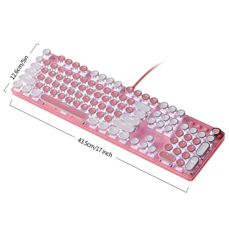 YINDIAO Pink Mechanical Keyboard with Cherry Switches - Retro Punk Design, Backlit Gaming Keyboard for Office & Home Use, Office Keyboard | Pink Keyboard | Nonslip Texture SS69