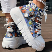 Heart Print Double Zipper Design Lace-up Sneakers SS69