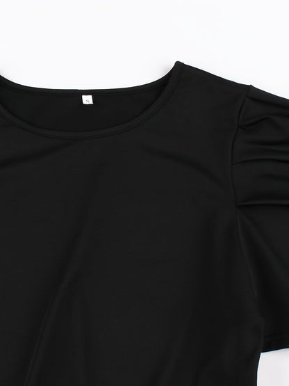 [Vintage Print Midi Dress] Orange Vintage-Inspired Print Midi Dress - Puff Sleeves, Round Neck, Elastic Waist & Belt Detail, Machine Washable Polyester SS69