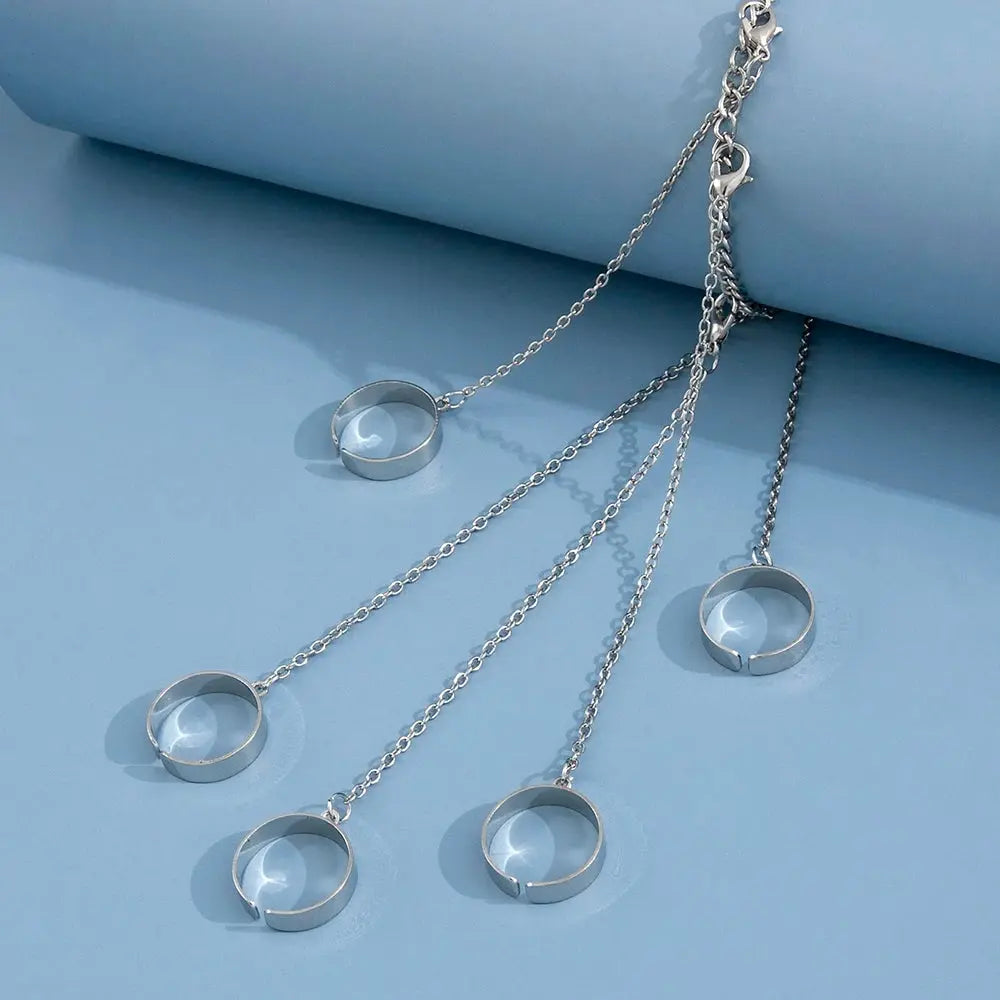 1Pc Ins Style Hiphop Punk Silver Color Ring & Bracelet Combo Five Finger Connected Mitten Rings For Women Daily Wear Or Party SS69