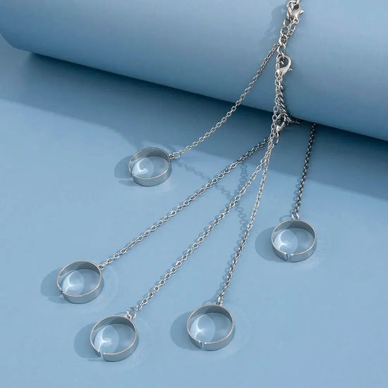 1Pc Ins Style Hiphop Punk Silver Color Ring & Bracelet Combo Five Finger Connected Mitten Rings For Women Daily Wear Or Party SS69