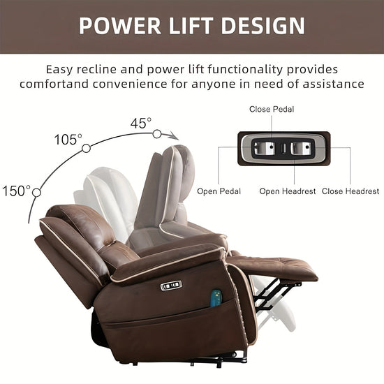 Dual Motor Large Power Lift Recliner Chairs with Massage And Heat for Big People, Electric Faux Leather Recliner with Adjustable Headrest, 2 Concealed Cup Holders, USB Ports, Home Comfort Chair, Elderly Seating, Modern Reclin SS69