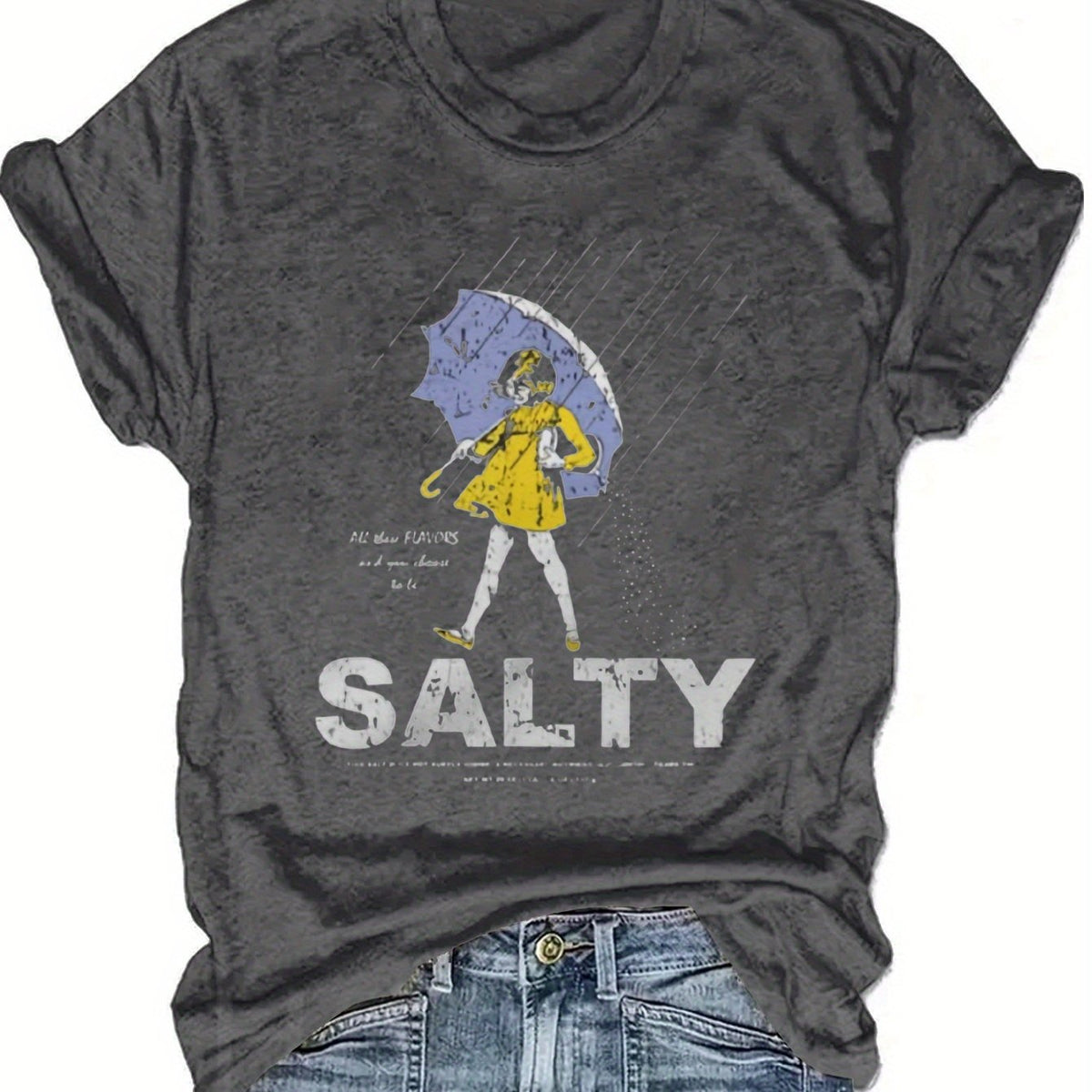 Salty with Umbrella Graphic Tee - Vintage Style Summer Beachwear for Trendy Women, Perfect for Vacation and Everyday Wear, ed T-shirt SS69 12.69 grey / XXL
