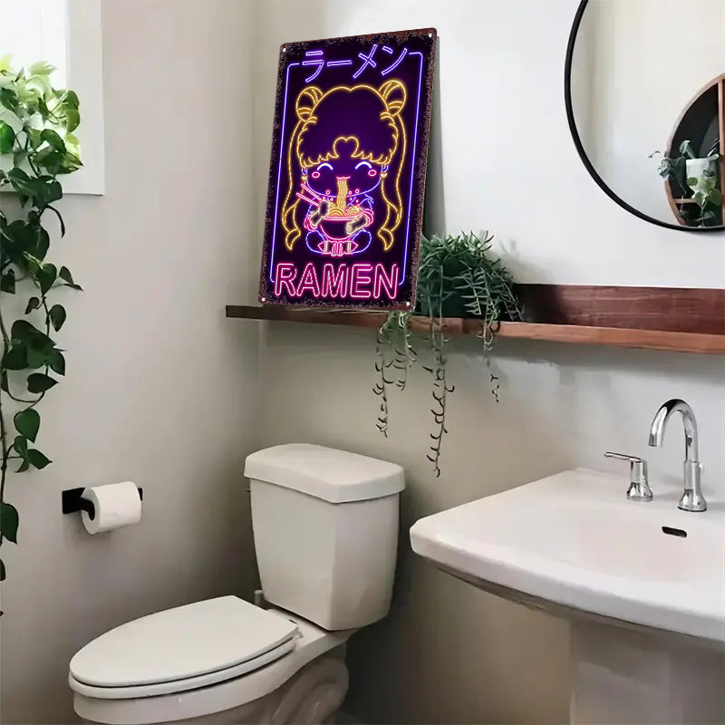 1pc Retro Japanese Ramen Girl Neon Sign - Contemporary Metal Wall Art, Multipurpose Decor for Bar, Cafe, Beach House & Backyard, No Electricity Needed, Easy Mounting, Anime Room Decor SS69