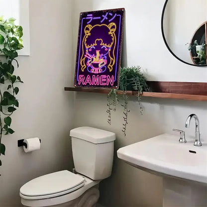 1pc Retro Japanese Ramen Girl Neon Sign - Contemporary Metal Wall Art, Multipurpose Decor for Bar, Cafe, Beach House & Backyard, No Electricity Needed, Easy Mounting, Anime Room Decor SS69