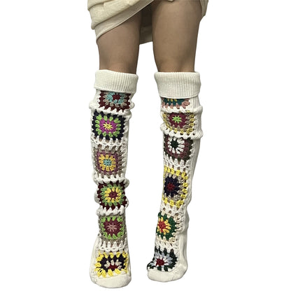 Cozy Winter Thigh Socks - Long Knit Over Knee Stockings - Boho Leg Warmers Crochet SS69 17.69 White / One-size