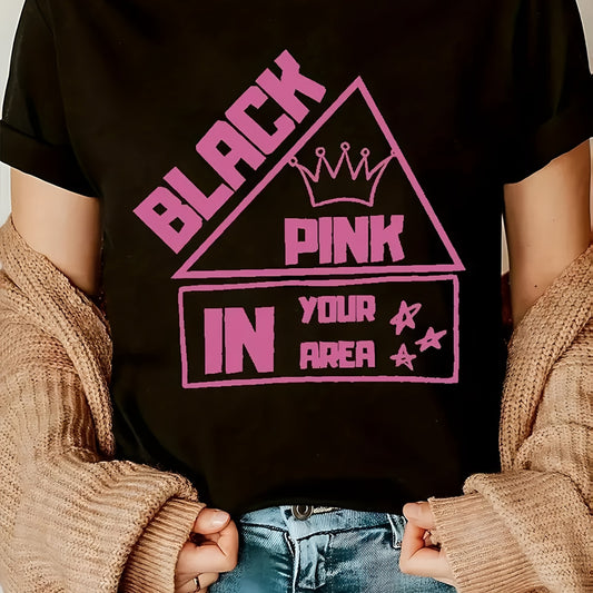 Women's Black Pink Graphic T-Shirt - "BLACK PINK IN YOUR AREA" Design, Casual Short Sleeve Tee, Perfect for Spring & Summer, Great Gift Idea SS69 20.69 Black / XXL