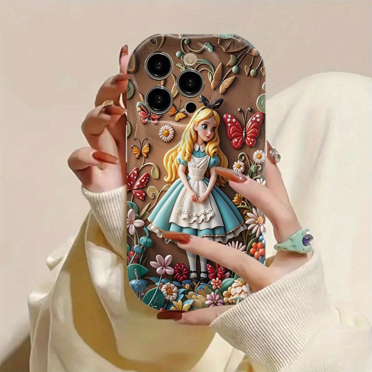 One Piece of a Disney Cartoon-Themed Case Featuring a Sculpted Figure from Alice in Wonderland, Ideal for Apple for iphone Models 16, 15, 14, 13, 12, 11 Pro Max, And XS. an Excellent Gift with a Cartoon Design, Flat 2D Style, SS69