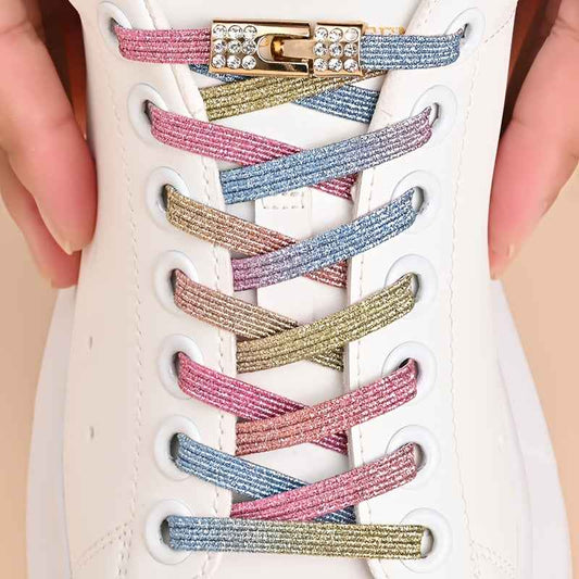 1pair Free-Tie Shoelaces With Rhinestone Buckles, Fashion Elastic Lazy Shoelaces For Sneakers Canvas Shoes Skate Shoes, Women & Men