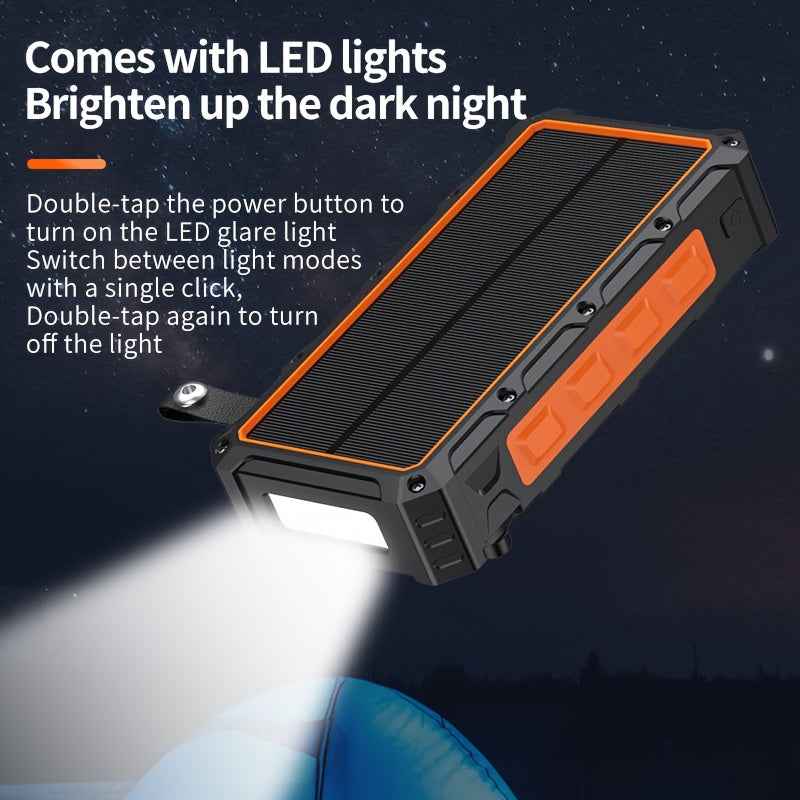 [Wireless Power Bank] 30000mAh Power Bank Wireless Charger | 15W Fast Charging, 7 Outputs, 4 Inputs, Solar Portable, SOS/Strobe/Strong Flashlights, Hand Crank, 3 Cables - Orange