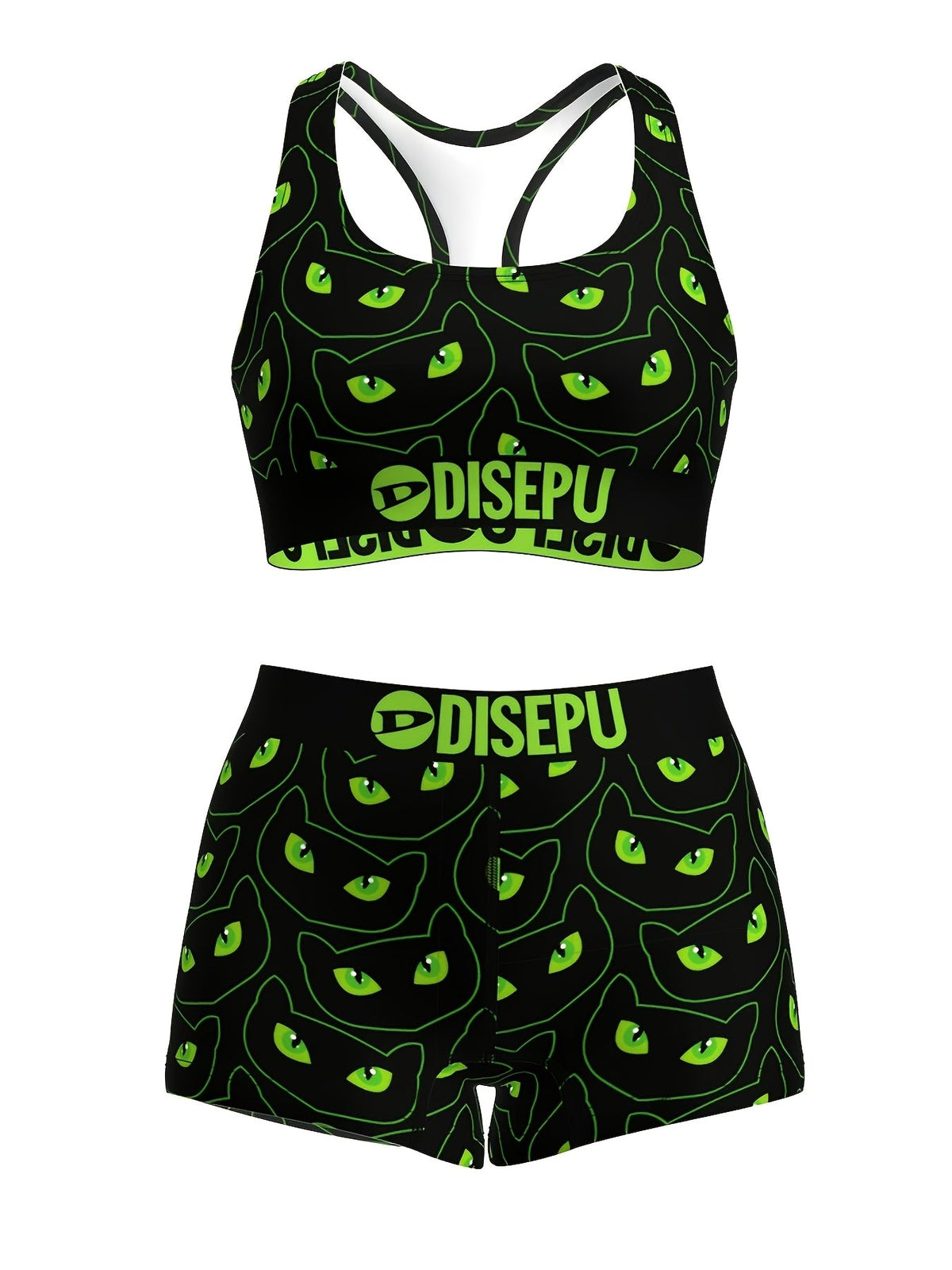 [Comfort Fit Yoga Running Shorts Set] Women's Trendy Cartoon Cat Print High-Stretch Breathable Sports Bra & Shorts Set - Comfort Fit, Shockproof for Yoga, Running & Swimming, Fitness Essentials SS69