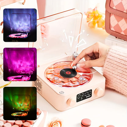 1pc Multifunctional White Noise Stereo Wireless Speaker, 4 Natural Sounds, Immersive RGB Projection, Adjustable Ambient Lighting, Wireless Audio, Supports 4 Play Modes, Retro Turntable Appearance, Can Be Used As Holiday Gifts SS69