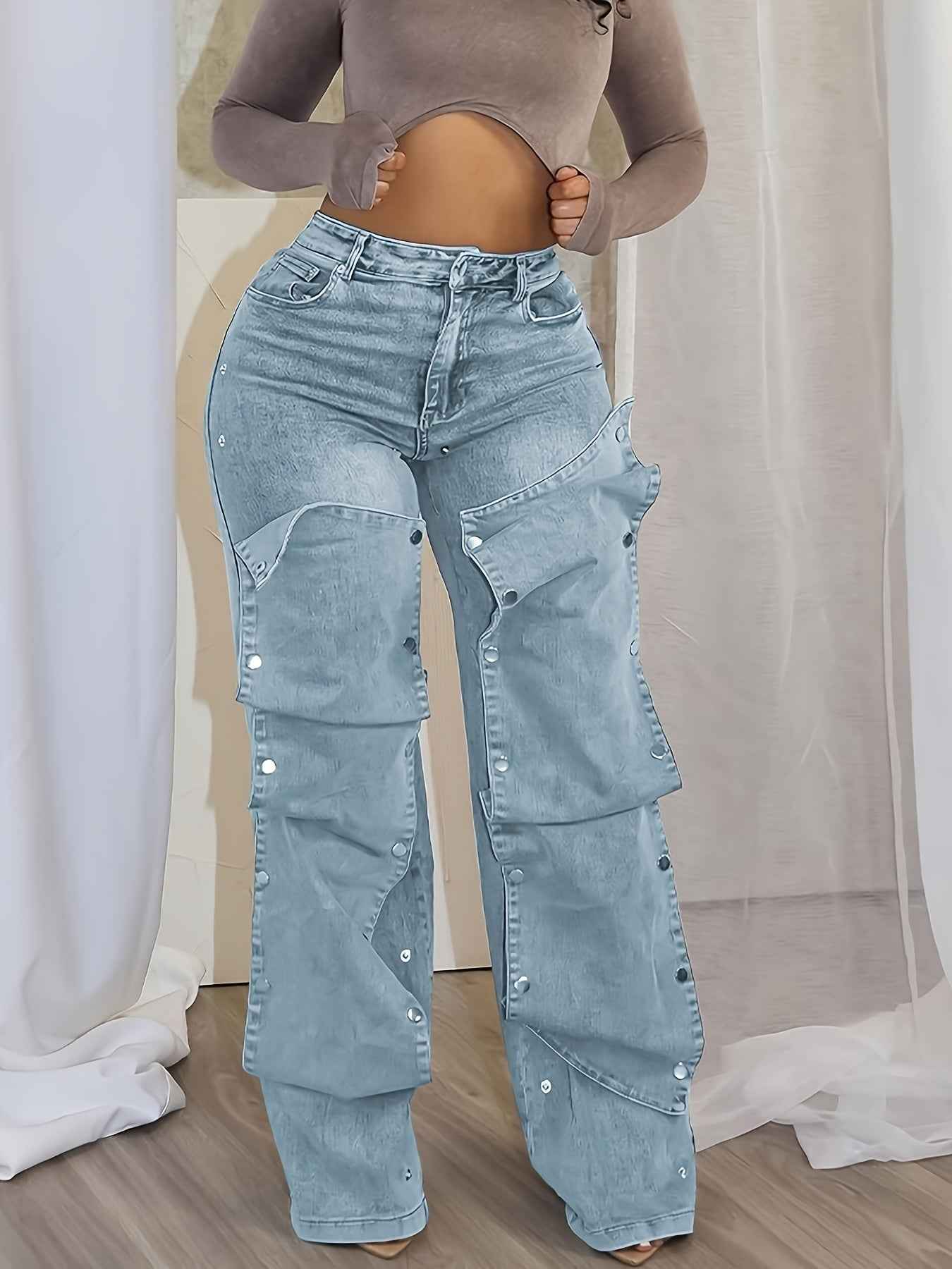 Women'S Hip Hop Vintage Wide-Leg Straight High-Waisted Jeans Classic Loose Jeans
