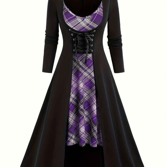 [Gothic Renaissance Dress] Gothic Corset Renaissance Dress | Women's Long Halloween Costume Fashion Princess Dress + Suspender Dress Two-piece Set