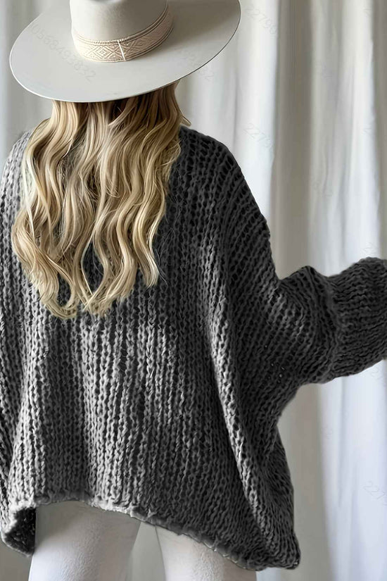 Plus Size, Women's Plus Size Oversized V-Neck Sweater - Winter Warm Solid Color Pullover, Elegant Casual Loose Fit Sweaters for Fall/Winter Layering, Hand Washable Cozy Blouse