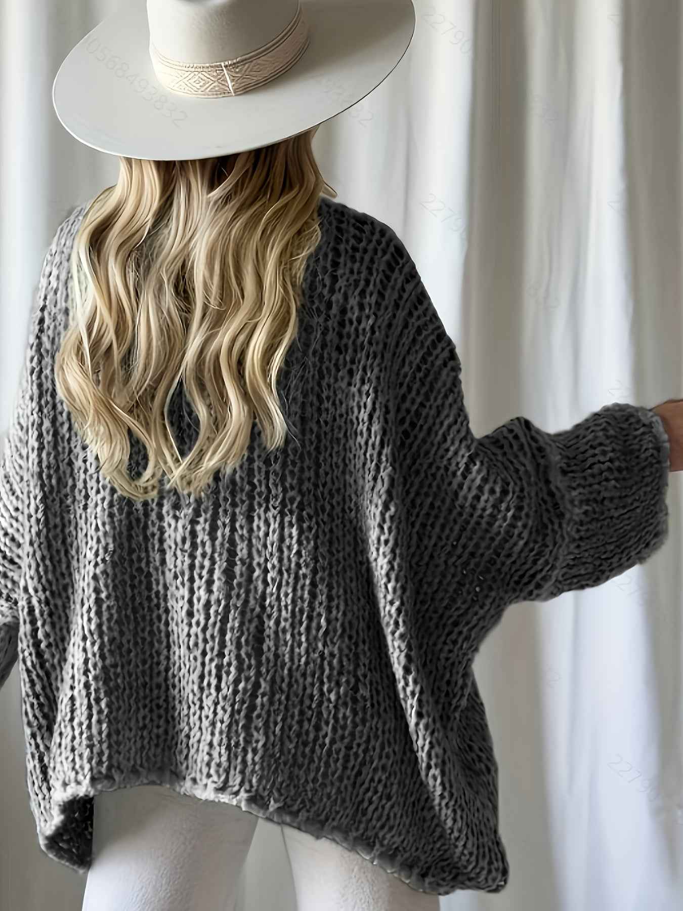 Plus Size, Women's Plus Size Oversized V-Neck Sweater - Winter Warm Solid Color Pullover, Elegant Casual Loose Fit Sweaters for Fall/Winter Layering, Hand Washable Cozy Blouse