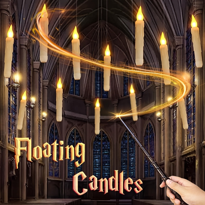 [Magic Wand Floating Candles] 12 Floating Candle Lights | Non Battery Magic Wand LED Remote Control Electronic Candles for Halloween, Christmas, Party, Wedding, Home, Desktop Decoration SS69