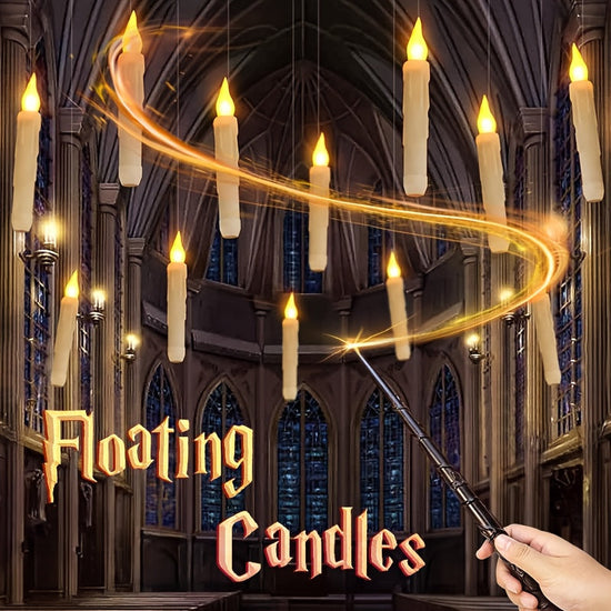 [Magic Wand Floating Candles] 12 Floating Candle Lights | Non Battery Magic Wand LED Remote Control Electronic Candles for Halloween, Christmas, Party, Wedding, Home, Desktop Decoration SS69