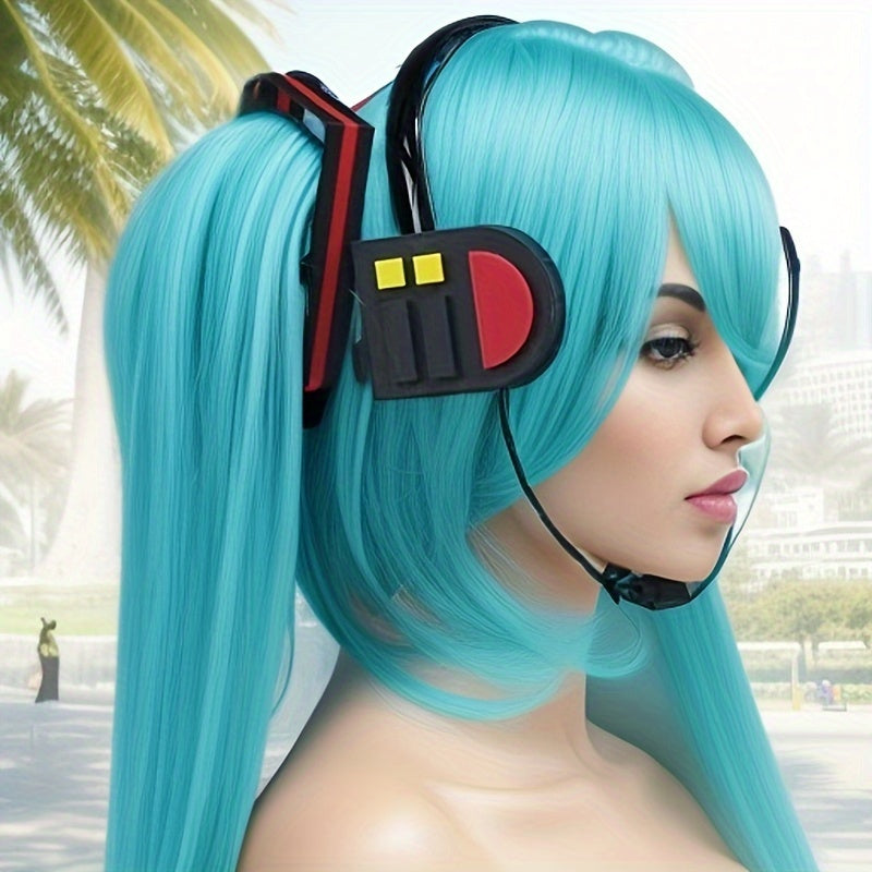 Anime-Inspired Cute Cosplay Headpiece with Red Accents, 3D Printed Twin Tails Hair Accessory, Plastic Material, Hand Wash Only, Animal Party Supplies and Performance Accessories for Festive Gatherings SS69