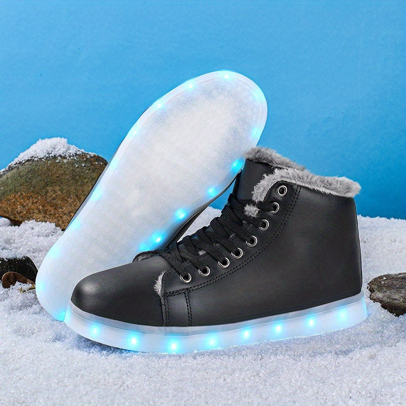 LED Glow Shoes - USB-Powered Winter Warmth, High-Top Sneakers with Glowing Lights, Lace-Up Closure, TPR Sole - for Men & Women, Skateboarding, Winter Sports, Skateboarding Footwear, Trendy Footwear, Durable Footwear