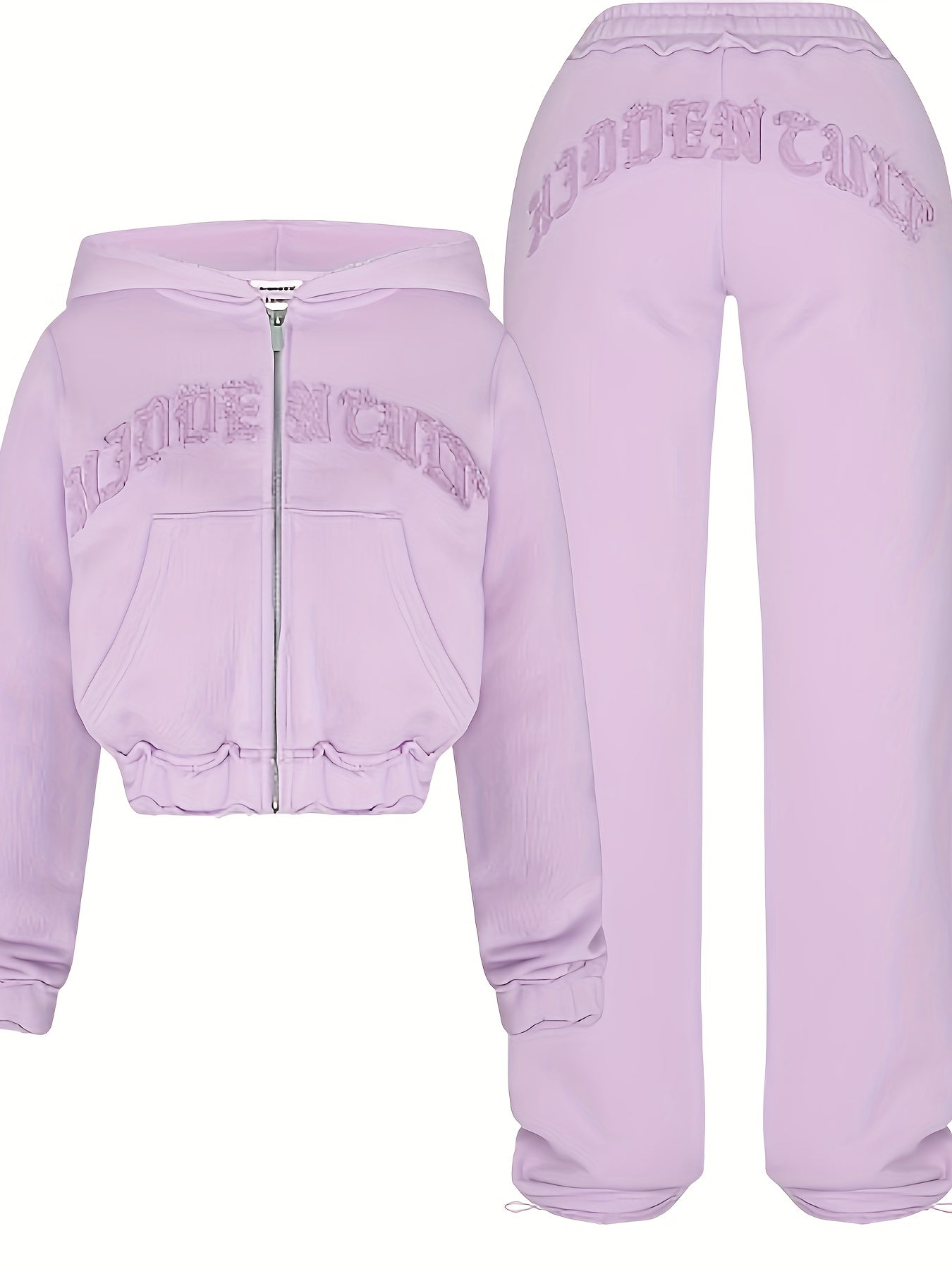 Chic Women's Athletic Set: Full-Zip Hoodie & Slim-Fit Pants - Comfortable, Adjustable, and Stylish with Letter Print Design SS69