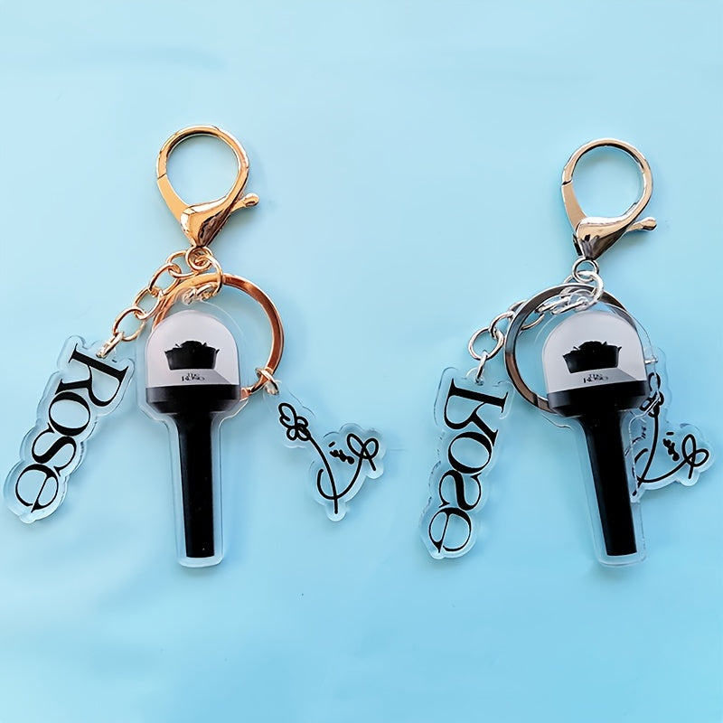 KPOP Rose Lightstick Keychain Acrylic Double-sided Transparent Bag Key Pendant Accessories Creative Star Peripheral SS69