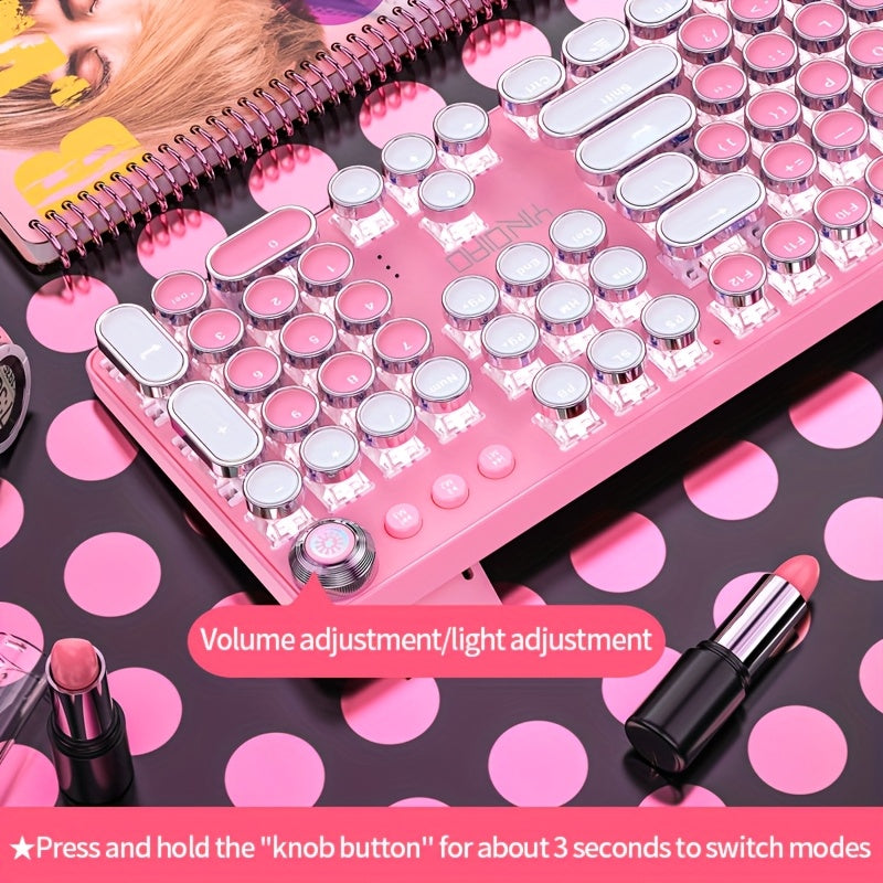 YINDIAO Pink Mechanical Keyboard with Cherry Switches - Retro Punk Design, Backlit Gaming Keyboard for Office & Home Use, Office Keyboard | Pink Keyboard | Nonslip Texture SS69