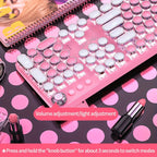 YINDIAO Pink Mechanical Keyboard with Cherry Switches - Retro Punk Design, Backlit Gaming Keyboard for Office & Home Use, Office Keyboard | Pink Keyboard | Nonslip Texture SS69